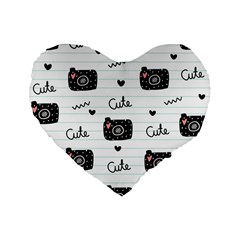 Cute Cameras Doodles Hand Drawn Standard 16  Premium Flano Heart Shape Cushions by Sapixe