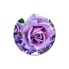 Roses-violets-flowers-arrangement Magnet 3  (round) by Pakrebo