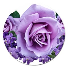 Roses-violets-flowers-arrangement Magnet 5  (round) by Pakrebo