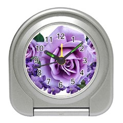 Roses-violets-flowers-arrangement Travel Alarm Clock by Pakrebo