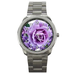 Roses-violets-flowers-arrangement Sport Metal Watch by Pakrebo