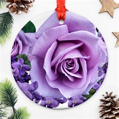 Roses-violets-flowers-arrangement Round Ornament (two Sides)