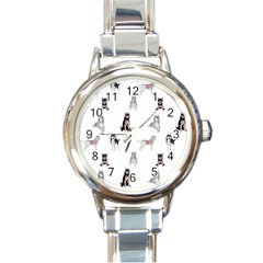 Husky Dogs With Sparkles Round Italian Charm Watch by SychEva