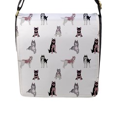 Husky Dogs With Sparkles Flap Closure Messenger Bag (l) by SychEva