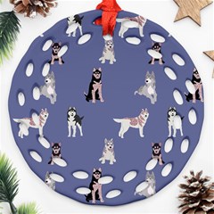 Husky Dogs With Sparkles Ornament (round Filigree) by SychEva