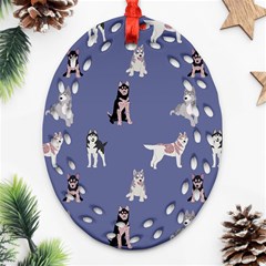 Husky Dogs With Sparkles Oval Filigree Ornament (two Sides) by SychEva