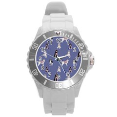 Husky Dogs With Sparkles Round Plastic Sport Watch (l) by SychEva