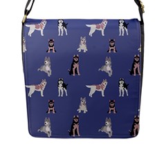 Husky Dogs With Sparkles Flap Closure Messenger Bag (l) by SychEva