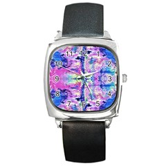 Waves Repeats V Square Metal Watch by kaleidomarblingart