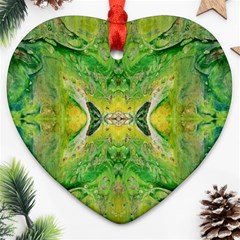 Green Repeats Ornament (heart) by kaleidomarblingart