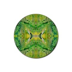 Green Repeats Rubber Round Coaster (4 Pack) by kaleidomarblingart