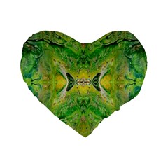 Green Repeats Standard 16  Premium Flano Heart Shape Cushions by kaleidomarblingart