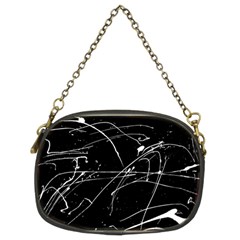 Abstract White Paint Streaks On Black Chain Purse (two Sides)