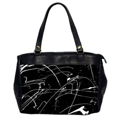 Abstract White Paint Streaks On Black Oversize Office Handbag (2 Sides) by VernenInk