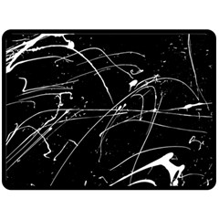 Abstract White Paint Streaks On Black Fleece Blanket (large)  by VernenInk