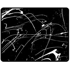 Abstract White Paint Streaks On Black Fleece Blanket (medium)  by VernenInk