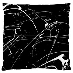 Abstract White Paint Streaks On Black Large Cushion Case (two Sides) by VernenInk