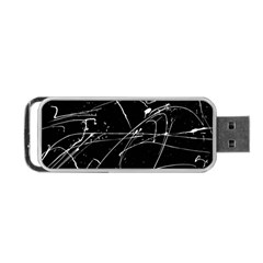 Abstract White Paint Streaks On Black Portable Usb Flash (one Side) by VernenInk