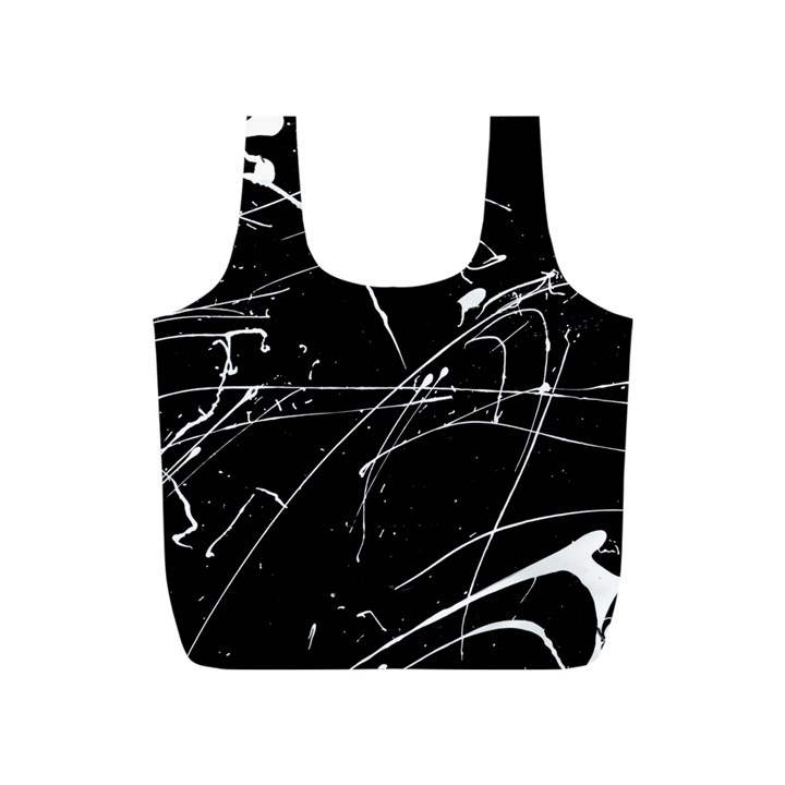 Abstract White Paint Streaks on Black Full Print Recycle Bag (S)