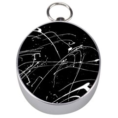 Abstract White Paint Streaks On Black Silver Compasses by VernenInk