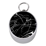 Abstract White Paint Streaks on Black Mini Silver Compasses Front