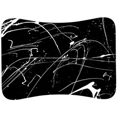 Abstract White Paint Streaks on Black Velour Seat Head Rest Cushion