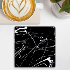 Abstract White Paint Streaks On Black Uv Print Square Tile Coaster 