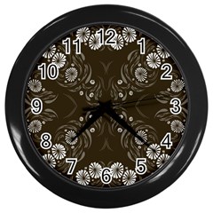 Folk Flowers Print Floral Pattern Ethnic Art Wall Clock (black) by Eskimos