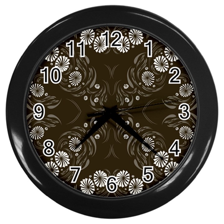 Folk flowers print Floral pattern Ethnic art Wall Clock (Black)