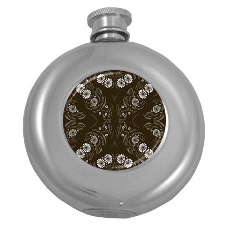 Folk flowers print Floral pattern Ethnic art Round Hip Flask (5 oz)