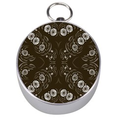 Folk Flowers Print Floral Pattern Ethnic Art Silver Compasses by Eskimos