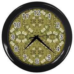 Folk Flowers Print Floral Pattern Ethnic Art Wall Clock (black) by Eskimos