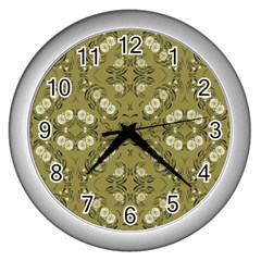 Folk Flowers Print Floral Pattern Ethnic Art Wall Clock (silver) by Eskimos