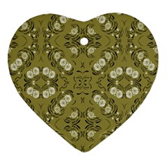 Folk Flowers Print Floral Pattern Ethnic Art Heart Ornament (two Sides) by Eskimos