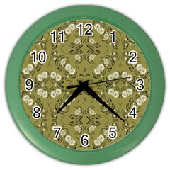 Folk Flowers Print Floral Pattern Ethnic Art Color Wall Clock by Eskimos