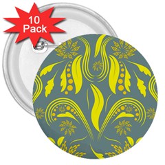 Folk Flowers Print Floral Pattern Ethnic Art 3  Buttons (10 Pack)  by Eskimos