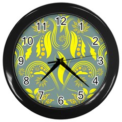 Folk Flowers Print Floral Pattern Ethnic Art Wall Clock (black) by Eskimos