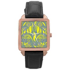 Folk Flowers Print Floral Pattern Ethnic Art Rose Gold Leather Watch  by Eskimos