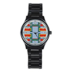 Abstract Pattern Geometric Backgrounds   Stainless Steel Round Watch by Eskimos