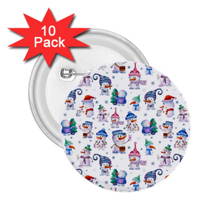 Cute Snowmen Celebrate New Year 2.25  Buttons (10 pack) 