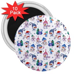 Cute Snowmen Celebrate New Year 3  Magnets (10 Pack)  by SychEva