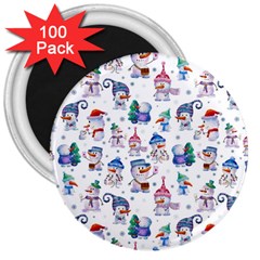 Cute Snowmen Celebrate New Year 3  Magnets (100 Pack) by SychEva