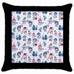 Cute Snowmen Celebrate New Year Throw Pillow Case (black) by SychEva