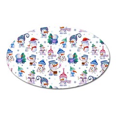 Cute Snowmen Celebrate New Year Oval Magnet by SychEva