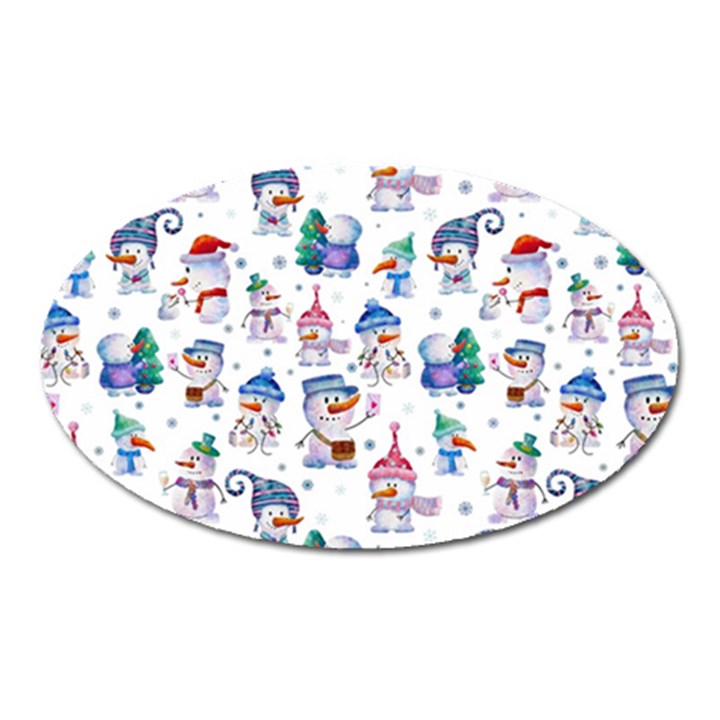 Cute Snowmen Celebrate New Year Oval Magnet