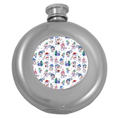 Cute Snowmen Celebrate New Year Round Hip Flask (5 Oz) by SychEva