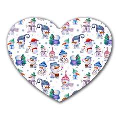 Cute Snowmen Celebrate New Year Heart Mousepads by SychEva