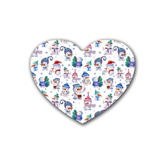 Cute Snowmen Celebrate New Year Rubber Coaster (heart) by SychEva