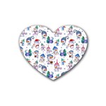 Cute Snowmen Celebrate New Year Rubber Heart Coaster (4 pack) Front