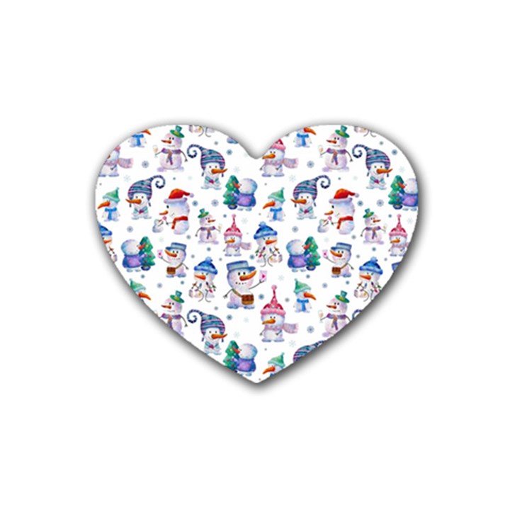 Cute Snowmen Celebrate New Year Rubber Heart Coaster (4 pack)